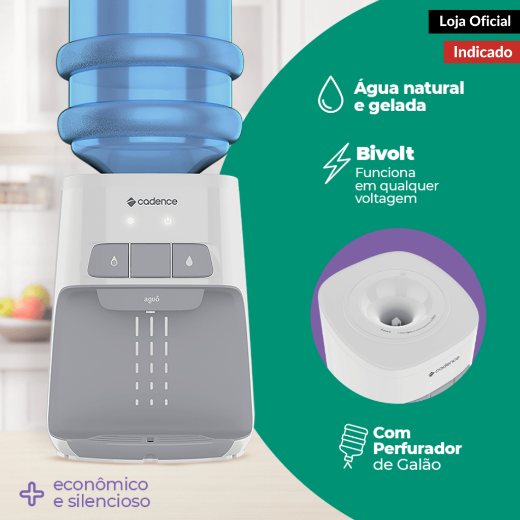 Bebedouro de Água Cadence Refrigerado Bivolt Aguô Branco 65W Natural Gelada de Mesa BEB110 Verão
