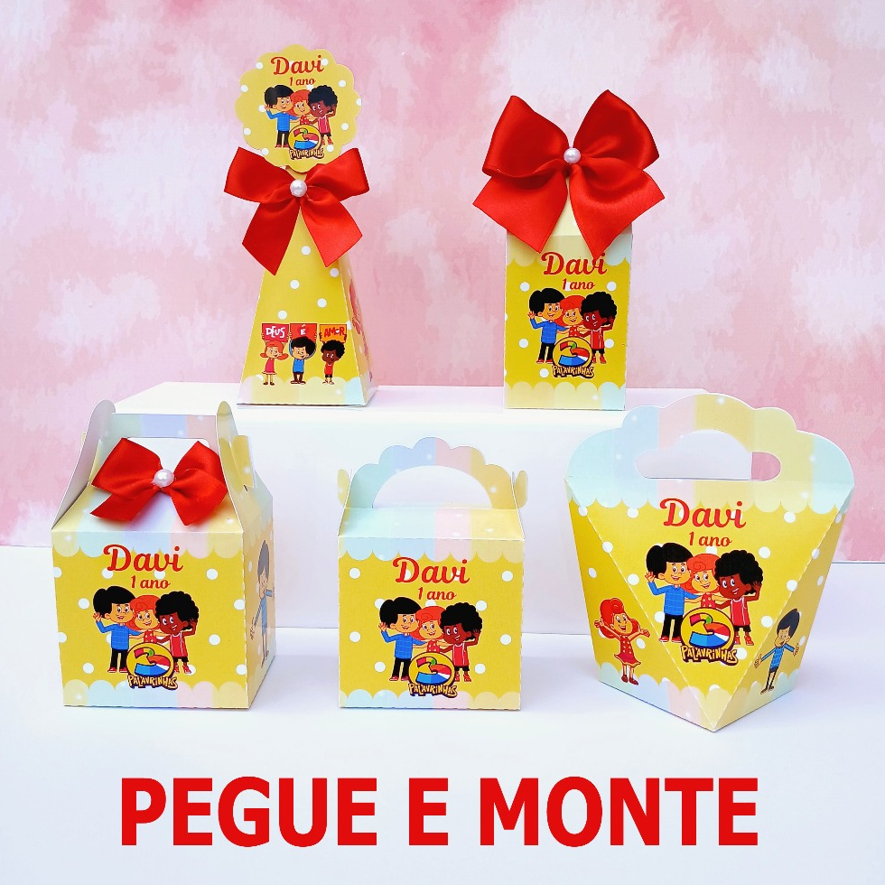 PEGUE E MONTE – KIT FESTA PERSONALIZADOS 3 PALAVRINHAS LEMBRANCINHAS CAIXINHAS PARA FESTA