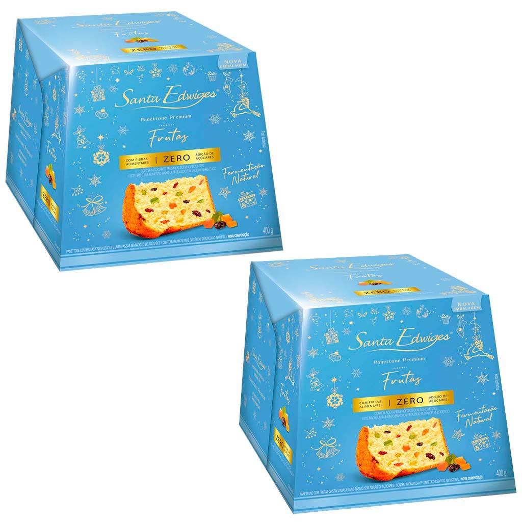 Kit com 2 Panetone Natal Frutas Cristalizadas ou Gotas de Chocolate Zero Açúcar 400g - Santa Edwiges — imagem 2 de 2