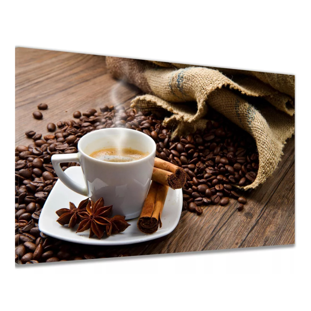 Quadro Decorativo Cozinha Para Sala Tela Xícara Café Grãos Agropecuária Grande