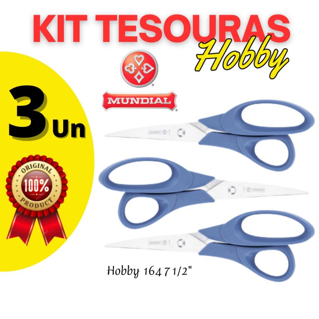 KIT 3 UNIDADES Tesouras Mundial HOBBY 164 5 1/2"