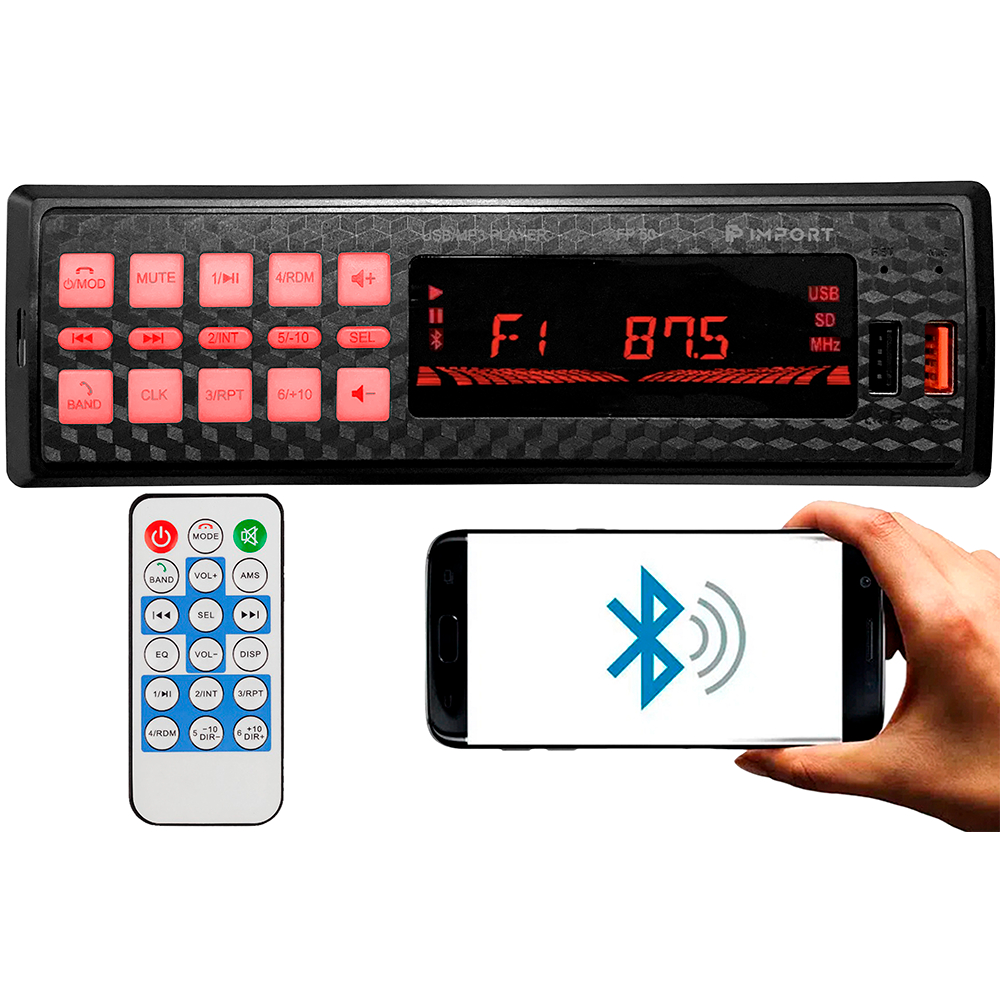Rádio Bluetooth Automotivo Usb Sd Card Fm 4x25w 100w rms Som Rca Carro 4 Saidas RCA