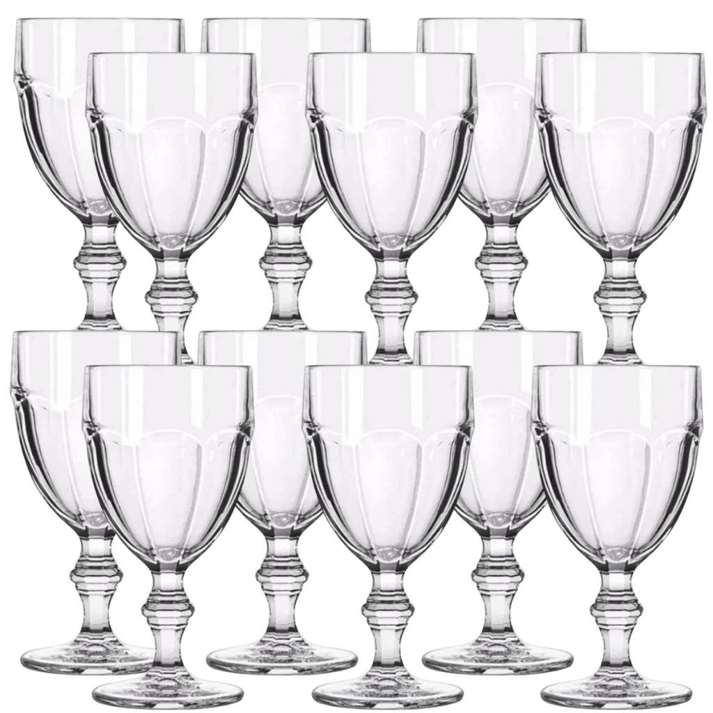 Jogo 12 Taças Vidro Diamond Transparente kit 12 Taças Cristal Resistente Moderno LUXO