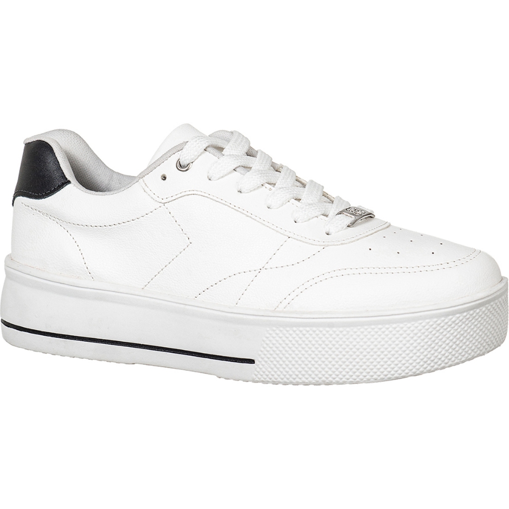 Tênis Feminino Casual Clássico Sola Alta Detalhes Bordado Branco GiGiL Confortável Moda Blogueira