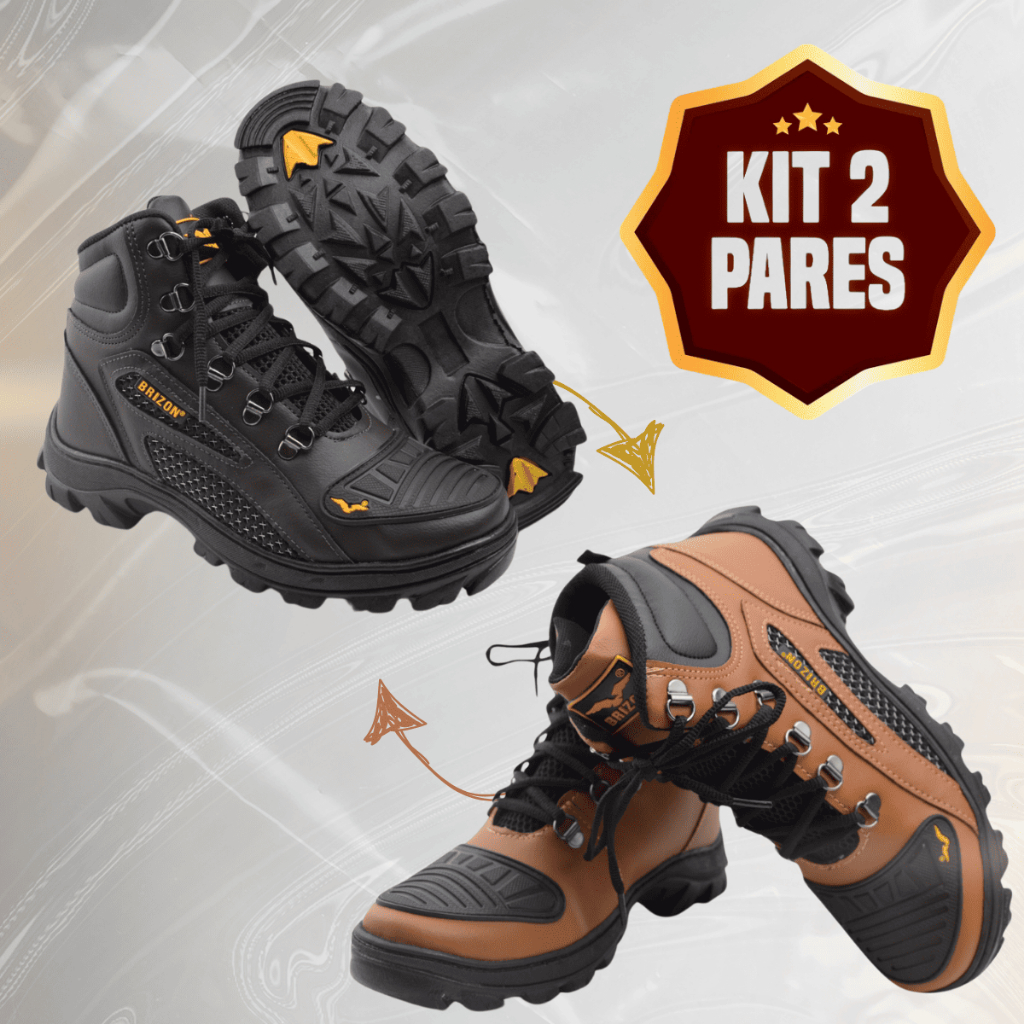 KIT 2 PARES - Bota Coturno Estilo Cat Sola Borracha Muito Confortavel Premium - Trilha, Aventura, Motoqueiro e Casual