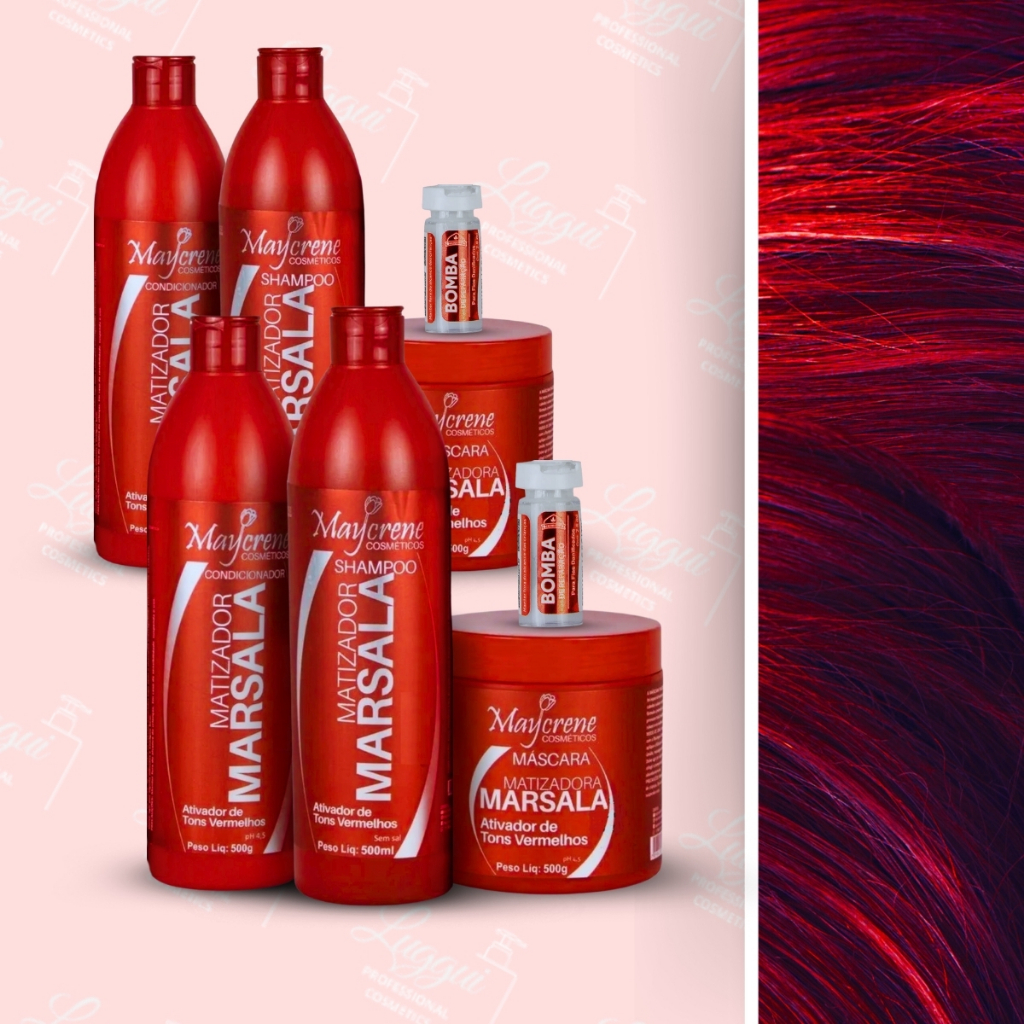 2 Kits Matizador Marsala Maycrene Realce de Tons Vermelhos, Ruivos e Marsala + 2 Ampolas Dermabel em Oferta na Shopee