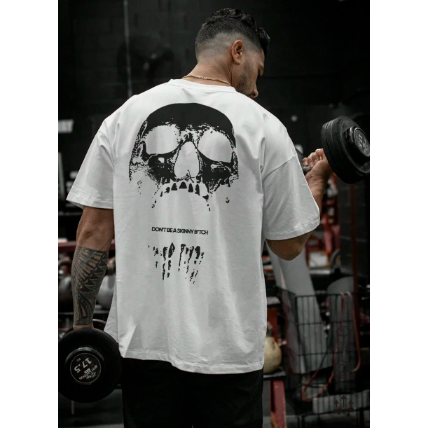 Camiseta Treino Caveira Algodao Premium Blusao Confortavel Estilosa Academia Oversized Musculacao