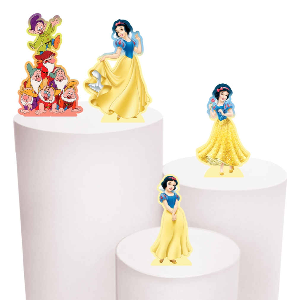 Kit de Display 4 de 20cm Totens para Decoração de Festa Princesa Branca de Neve MDF Cortado a Laser