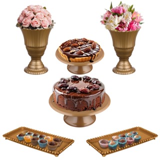 Kit 2 Vasos Reais + 2 Bandejas + 2 Boleiras 20 E 26 Cm em Oferta na Shopee