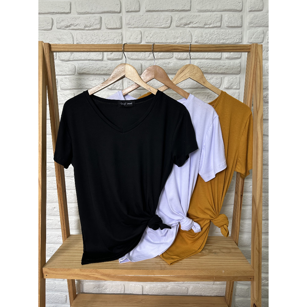 Camiseta Plus Size T Shirt Feminina Gola V Viscolaycra Lisa Básica