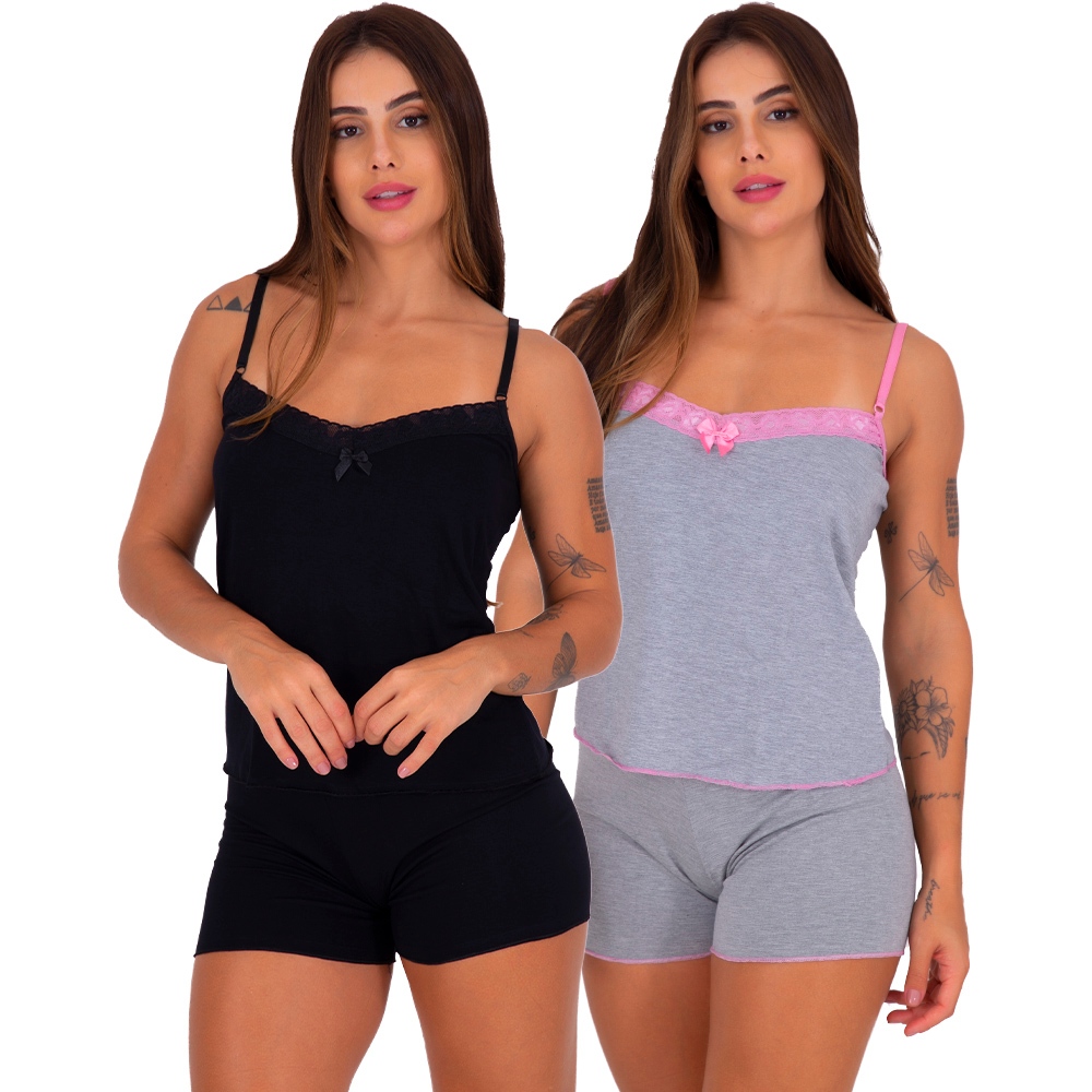 Pijama Baby Doll Viscose Soltinho Moda Íntima Lingerie KIT 2 em Oferta na Shopee