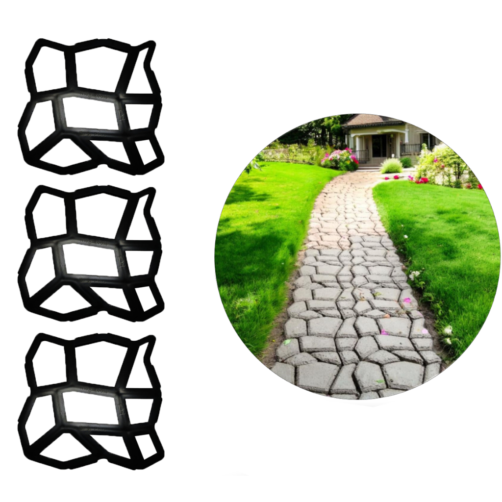 Kit 3 Formas Easy Piso - Forma Jardim Calçada Caminho de Pedras 40x40x4cm - Molde concreto p/ Piso