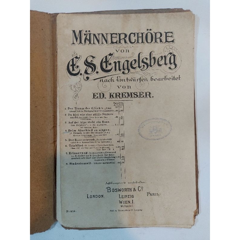 Partitura Alemã Antiga - Coros Masculinos (1904)