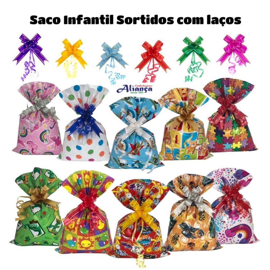 50 Sacos Sortidos 30x44cm com laços - BOPP Metalizados ou Pérola em Oferta na Shopee