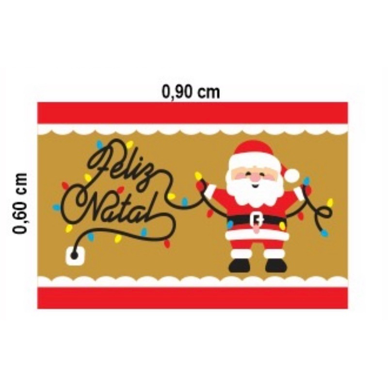 Tapete Capacho Personalizado Natalino Feliz Natal Com Pisca Pisca de Natal 90X60 cm Ouro