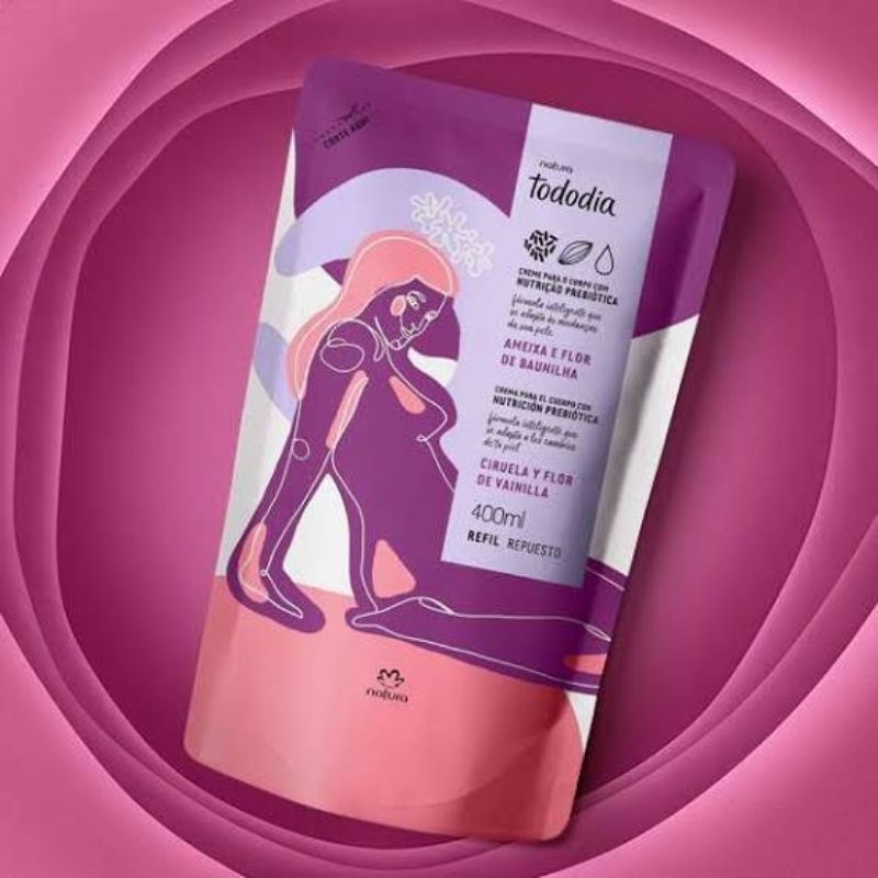 Refil Creme Desodorante Hidratante Corporal Ameixa e Flor de Baunilha Tododia Natura 400ml.