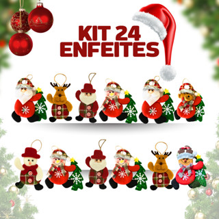 Kit Enfeites Árvore De Natal Luxo Para Pendurar Papai Noel Boneco Pelúcia De Neve Personag...