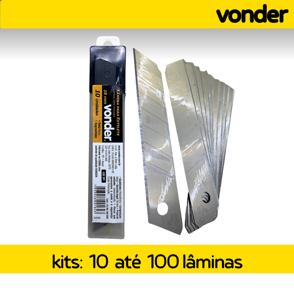 Kit Lâminas Para Estilete 18mm Caixa com 10, 20, 30, 40, 50, 80 e 100 unidades Segmentada / VONDER em Oferta na Shopee
