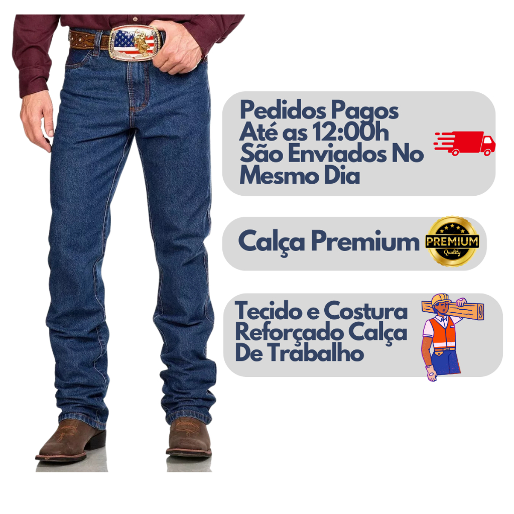Calça Masculina Jeans Tradicional Reforçada Tecido Premium Cor Azul e Preto Promoção em Oferta na Shopee