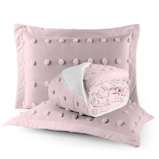 Cobre Leito Casal Padrão 300 Fios Dupla Face 3 peças Pompom Minimalista Micropercal