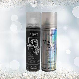 Kit 2 unidades: Spray Glitter Popper Prata + Holográfico Para Cabelo Roupa e Corpo 135ml em Oferta na Shopee