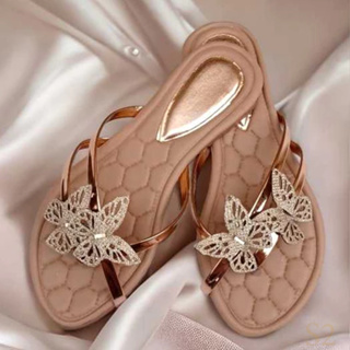 Sandália Feminina Rasteirinha Rasteira Confortável Tiras Brilho com Borboletas Ajustáveis em Oferta na Shopee