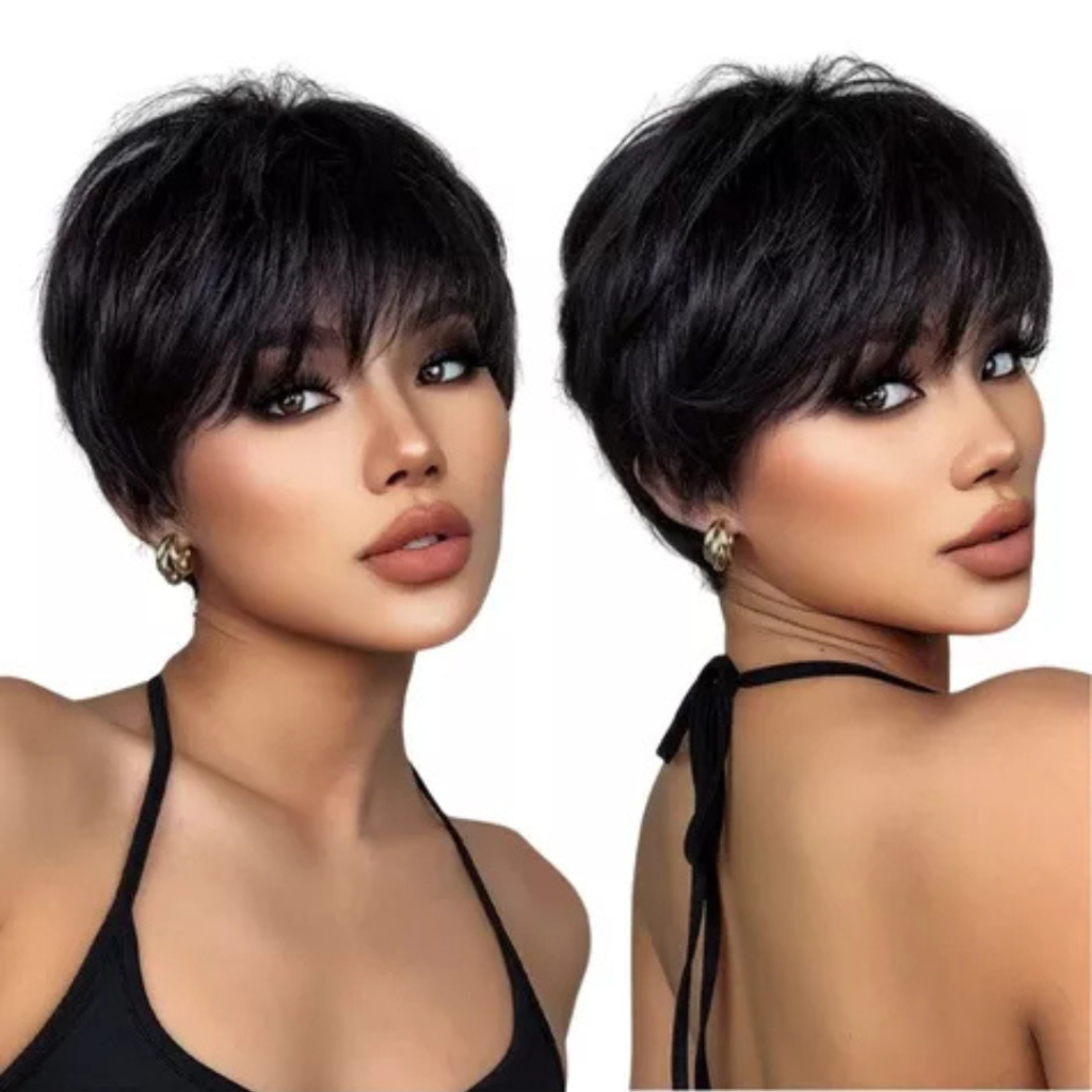 Peruca Curta Senhora Preta Fibra Futura Premium em Oferta na Shopee