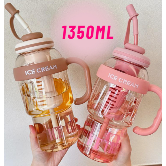 Garrafa de Água com Canudo de Silicone Grande com 1350ml Capacidade com Filtro Portátil IC...