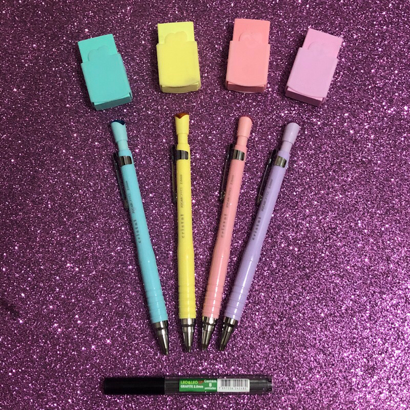 Lapiseira Cristal 2mm tom pastel fofa kawaii com borracha e grafite em Oferta na Shopee