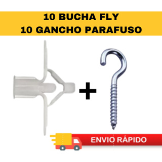 10 Bucha Fly 2 C/ Aba para Forro Gesso Dry Wall  10 Gancho Parafuso Zincado em Oferta na Shopee