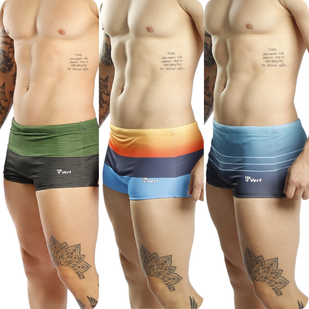 Kit 3 Sungas Masculina Boxer Estampadas Forrada Praia Verão
