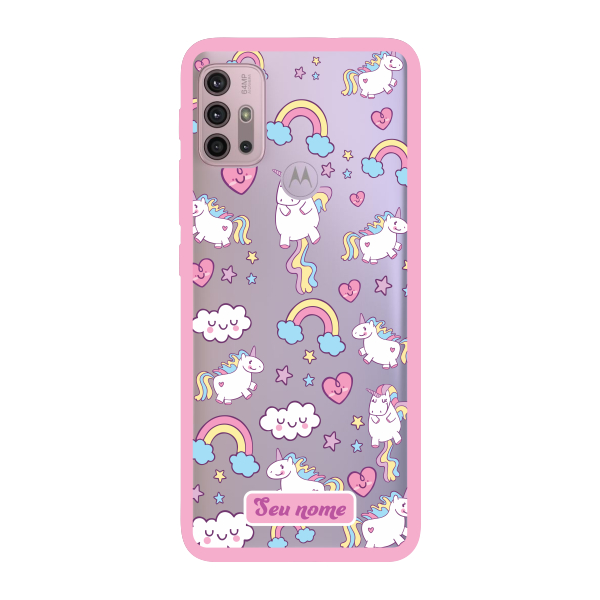 Capinha para Moto G20 Anti Impacto Personalizada - Unicórnio com nome e fundo transparente