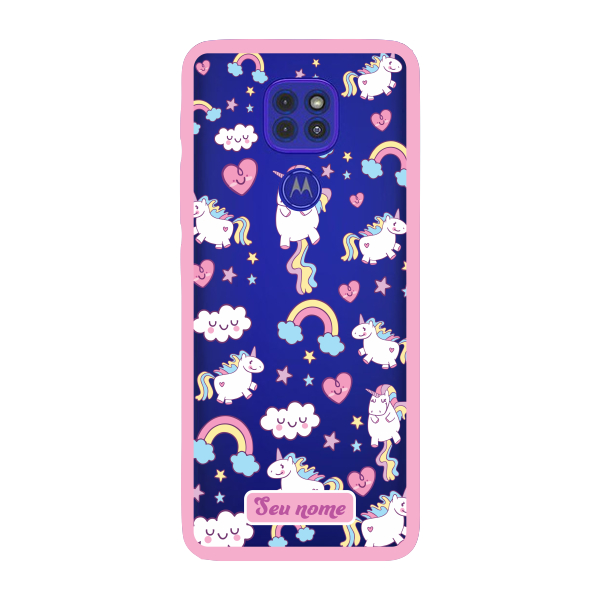 Capinha para Moto E7 Plus Anti Impacto Personalizada - Unicórnio com nome e fundo transparente