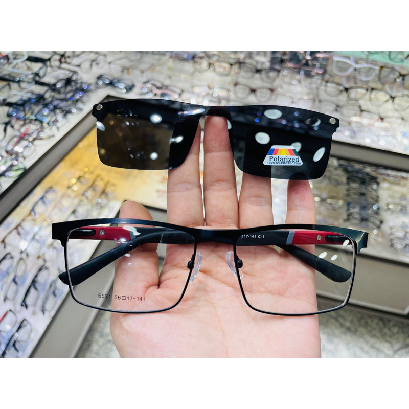 Clipon masculino óculos 2 em 1 armação sem clipon de metal lente polarizada pra grau 6531 em Oferta na Shopee