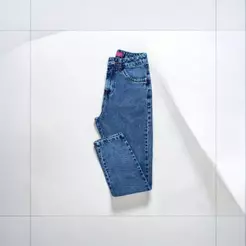 Calça MOM Jeans Feminina Marmorizada 100% Algodão Cintura Alta