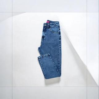 Calça MOM Jeans Feminina Marmorizada 100% Algodão Cintura Alta