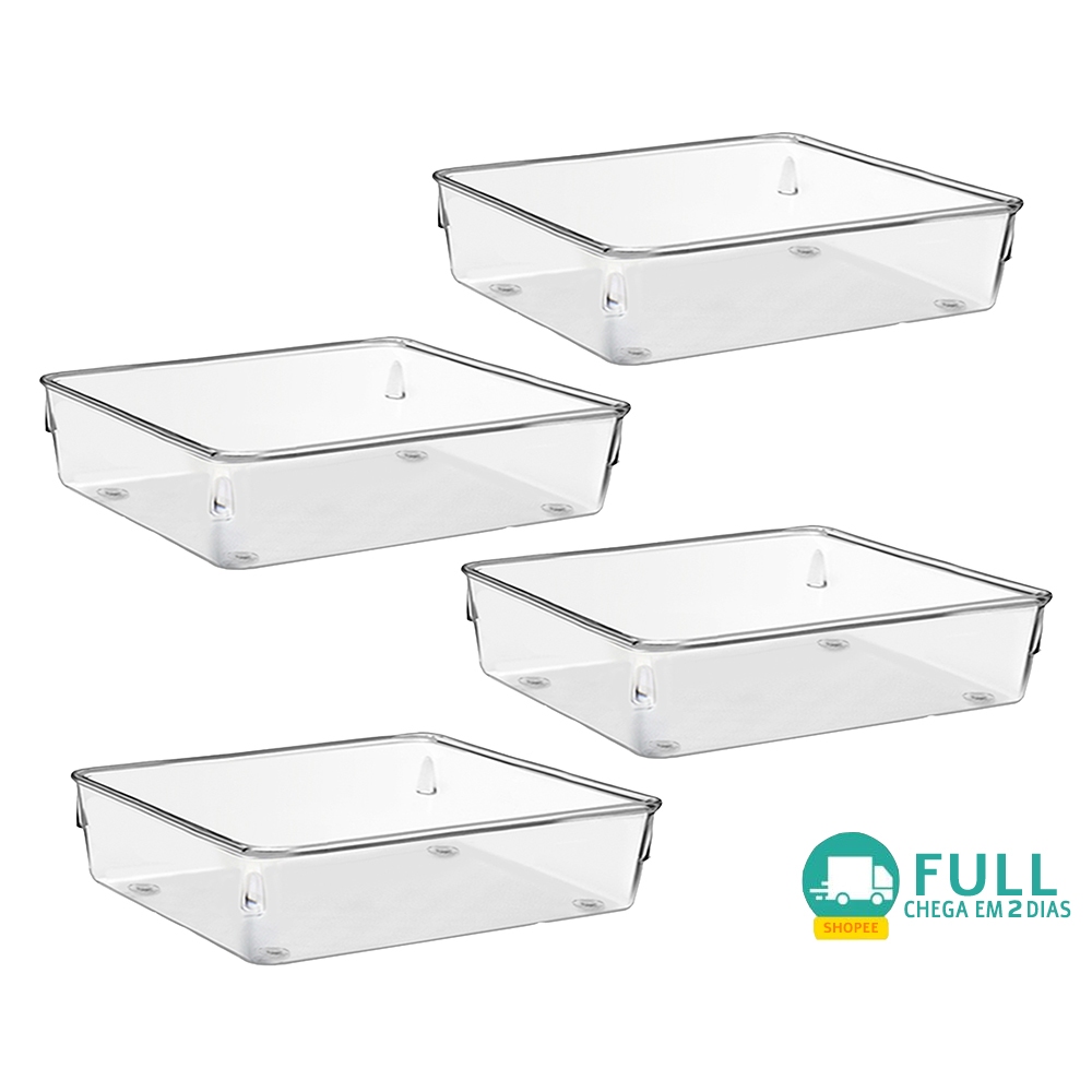 Kit 4 Organizadores Multiuso Modular Gavetas e Mesas Pote Acrilico Cristal
