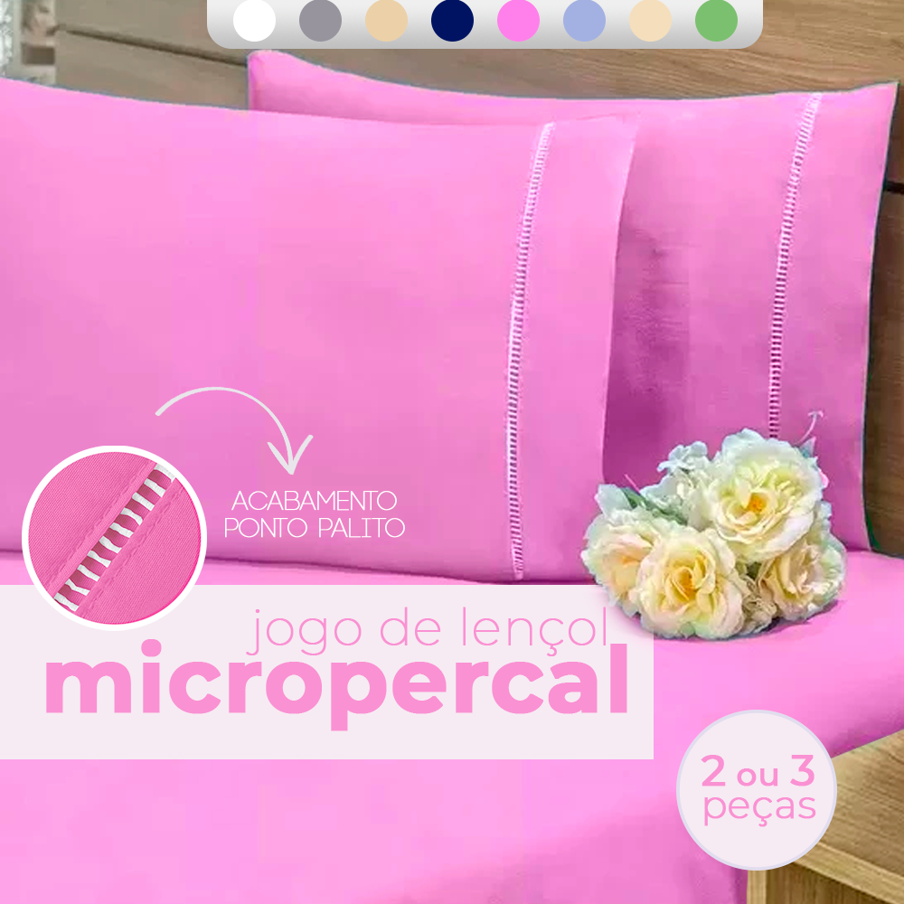 Jogo Lençol Micropercal Antialérgico 400 Fios  Ponto Palito - Berço / Solteiro / Casal/ Queen / King em Oferta na Shopee