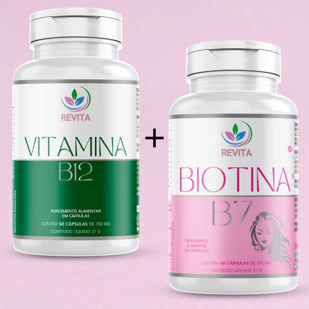kit biotina b7 + vitamina b12 combinaçao perfeita imunidade saude crescimento cabelo unhas