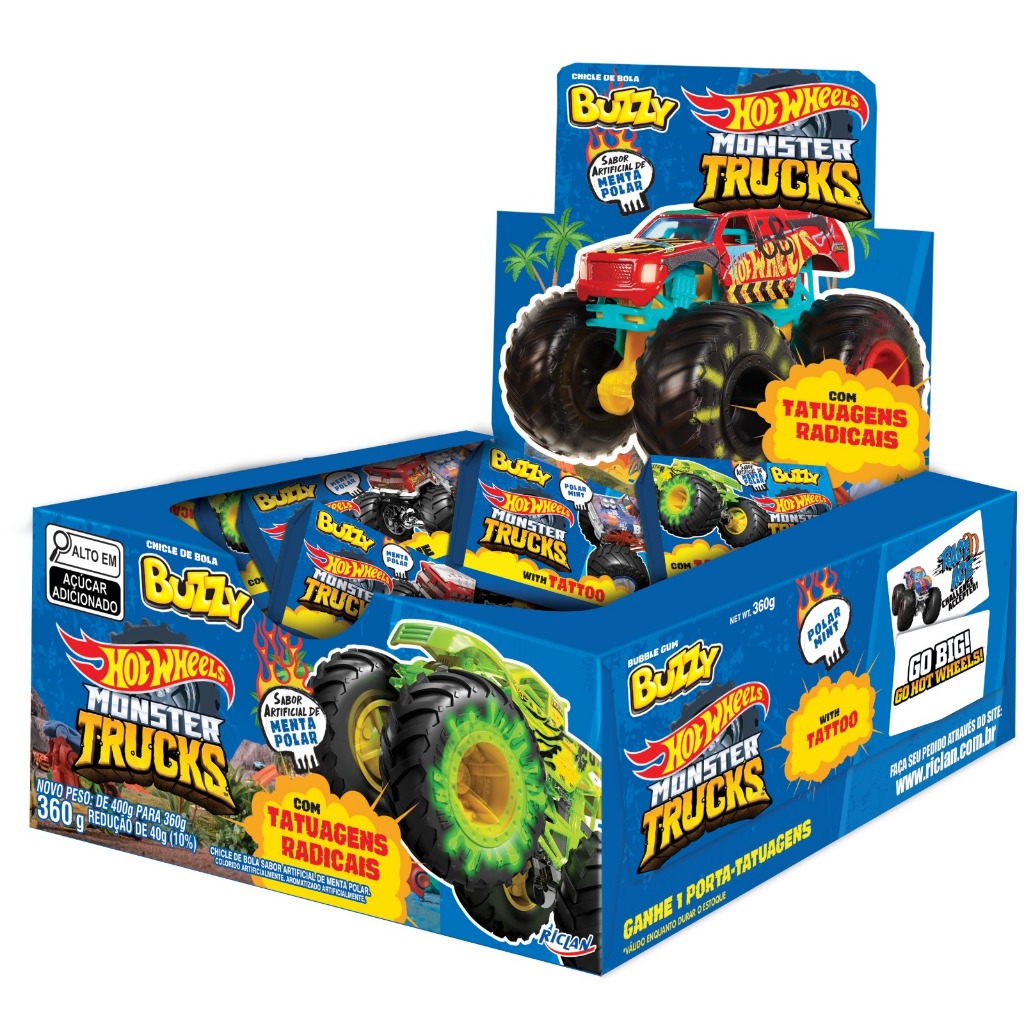 Chiclete Hot Wheels Monster Trucks -Menta Polar c/Tatuagens Radicais  - ALEGRE SUA FESTA TEMÁTICA!!