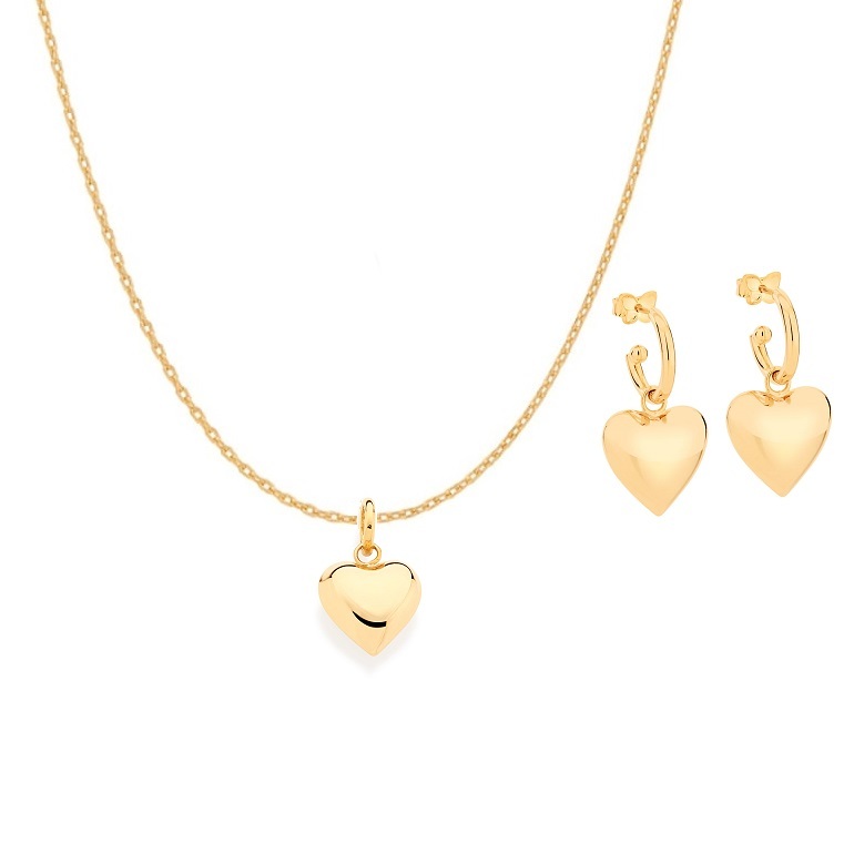 Conjunto Rommanel Colar com Pingente e Brincos de Coração Almofada em Oferta na Shopee