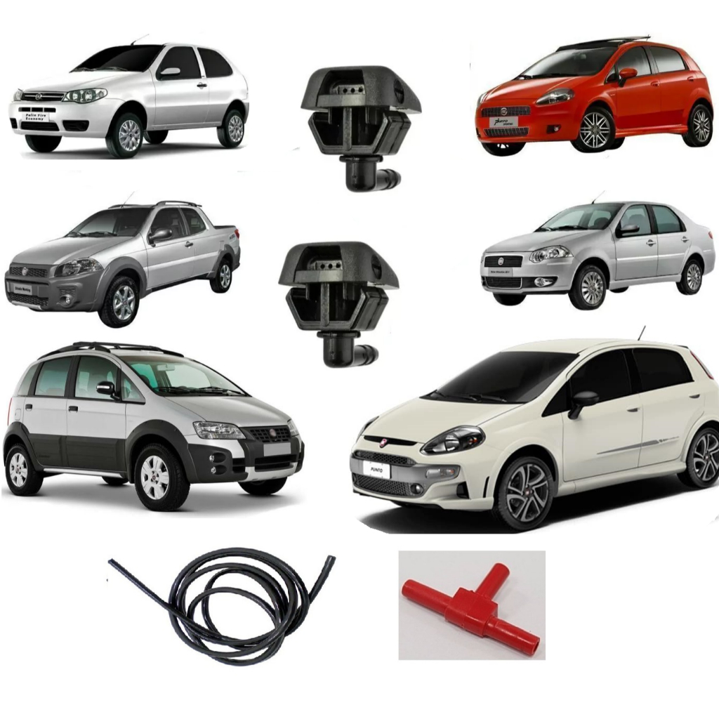 Par de Esguicho Bico Brucutu Parabrisa Palio 2004 / 2017 Siena Strada idea doblo Uno Novo + Mangueira e T