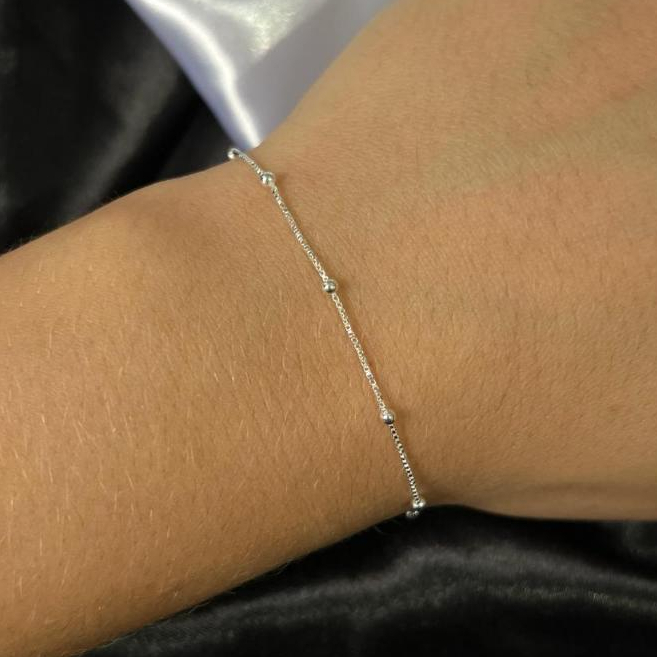 Pulseira Bolinha Prata 925 Legítima Veneziana V12 Feminina Prata Maciça — imagem 2 de 2