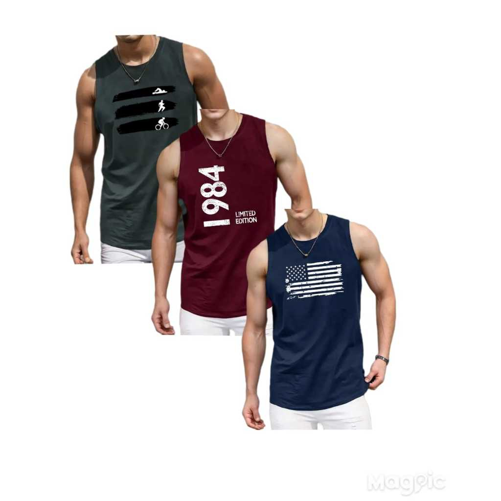 Camisetas Regatas VARIADAS 03(Tres) esportivas (com cores e estampas variadas) Unissex para seu dia-a-dia e se