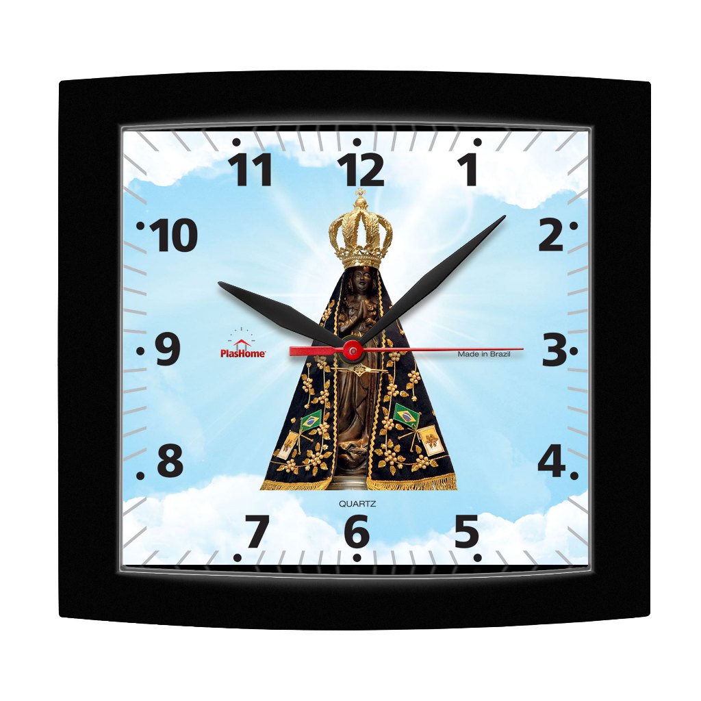 Relógio de Parede Quadrado Alpha Preto Nossa Senhora Plashome Cozinha Sala e Escritório em Oferta na Shopee