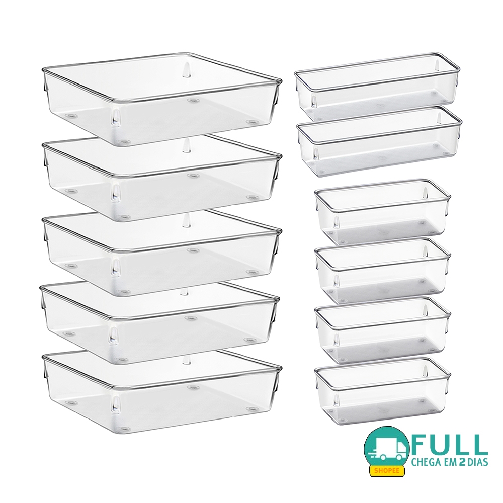 Kit 11 Organizador Multiuso Modular Gavetas Acrilico Quad GRANDE