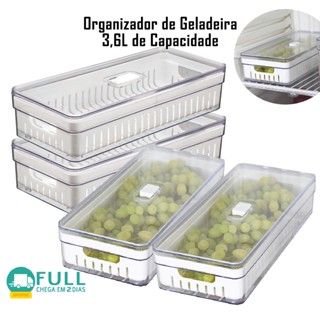 Kit 4 Organizador de Geladeira 3,6 Litros Cesto Com Tampa Multiuso Alimentos Verduras e Ve...