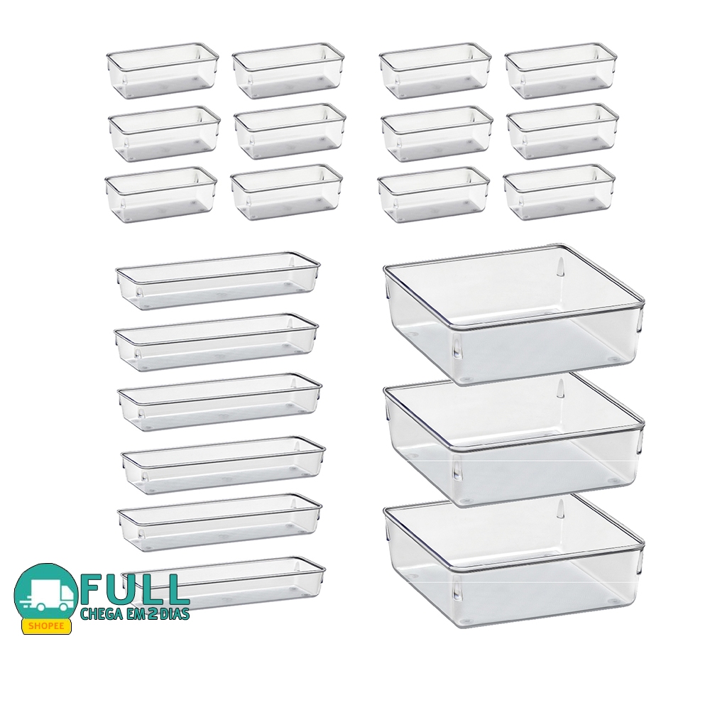 Kit 21 Organizador Multiuso Modular Gavetas Acrílico Cristal e Fume