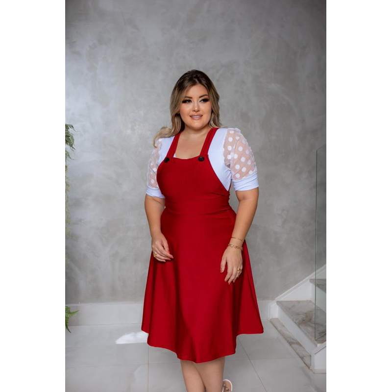 Salopete Gode Mídi Vermelha Delicada.