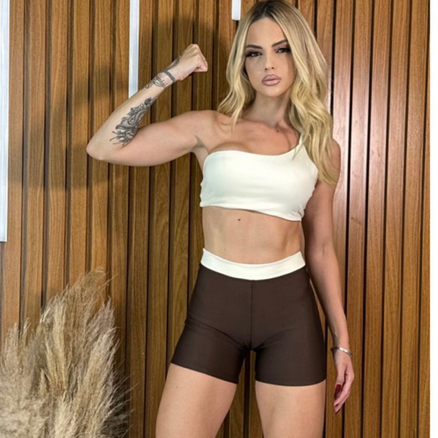 conjunto de short cross top nula manga fitness academia